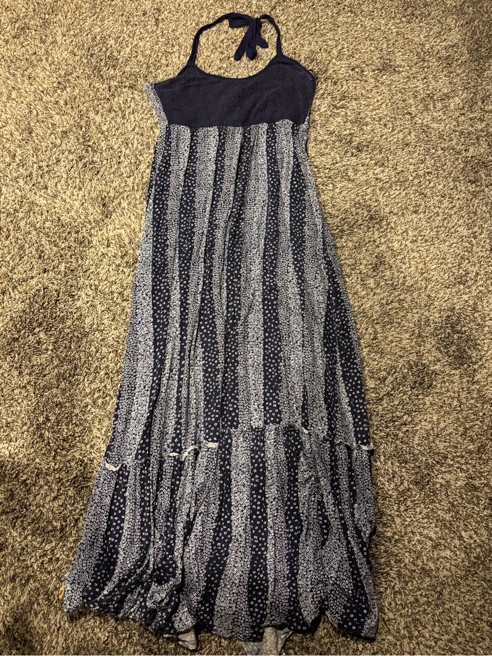 Ric Rac Halter Maxi Dress with Tiny Floral Print